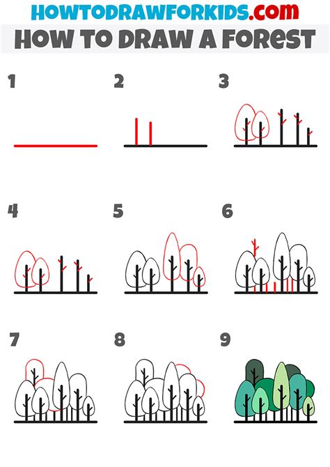 How to Draw a Forest with Animals Step by Step .